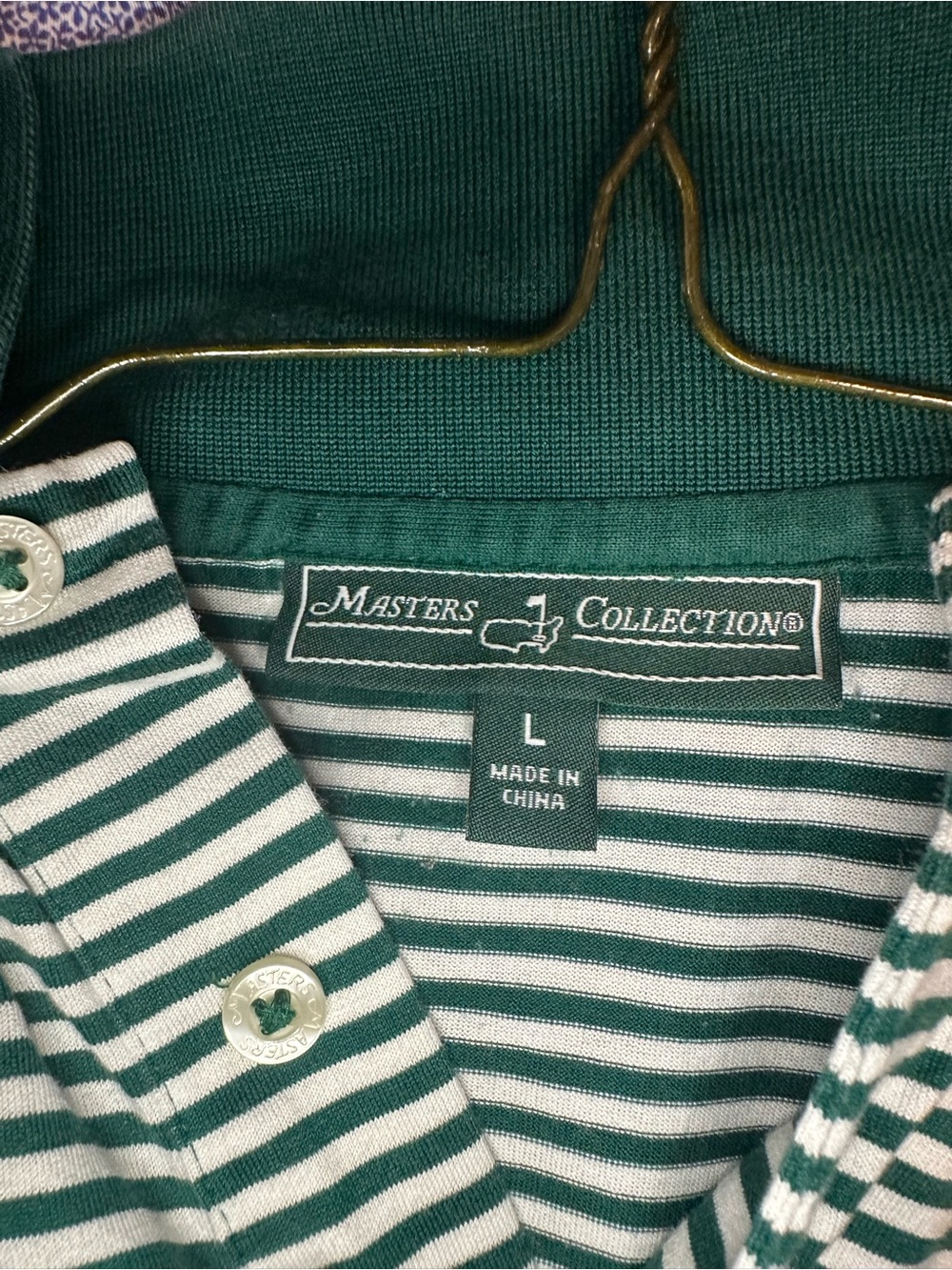 Masters Green and White Striped Polo Shirt